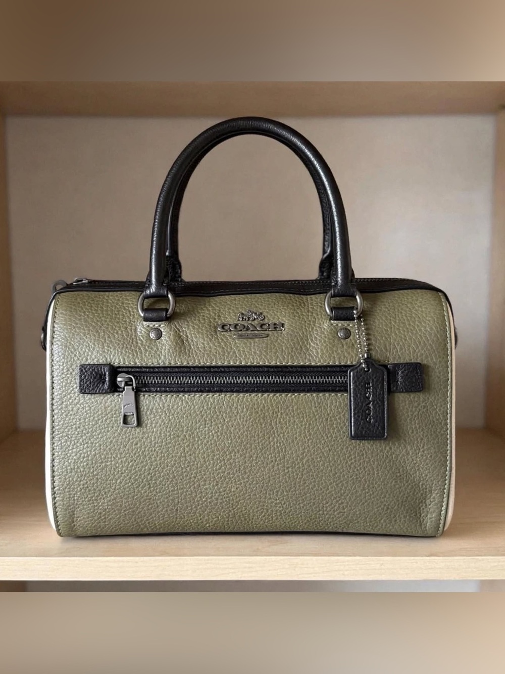 Coach Olive Green and Black Leather Dome Satchel